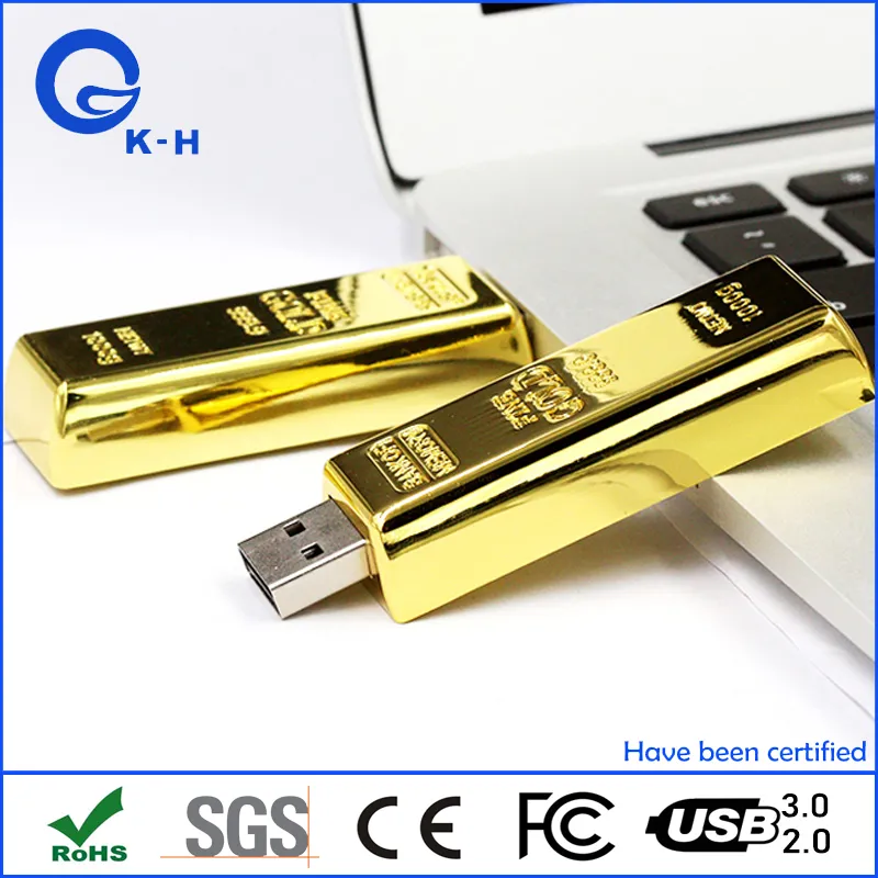 Metal Gold Bar 16GB 32GB Flash Memory USB 2.0 3.0