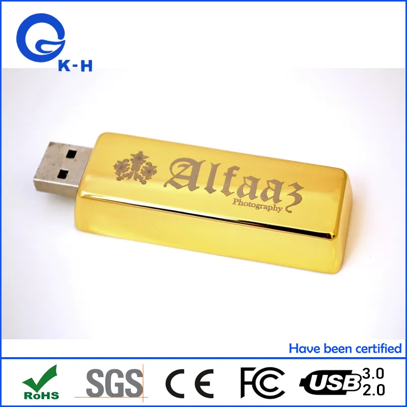 Metal Gold Bar 16GB 32GB Flash Memory USB 2.0 3.0