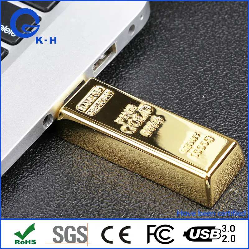 Metal Gold Bar 16GB 32GB Flash Memory USB 2.0 3.0