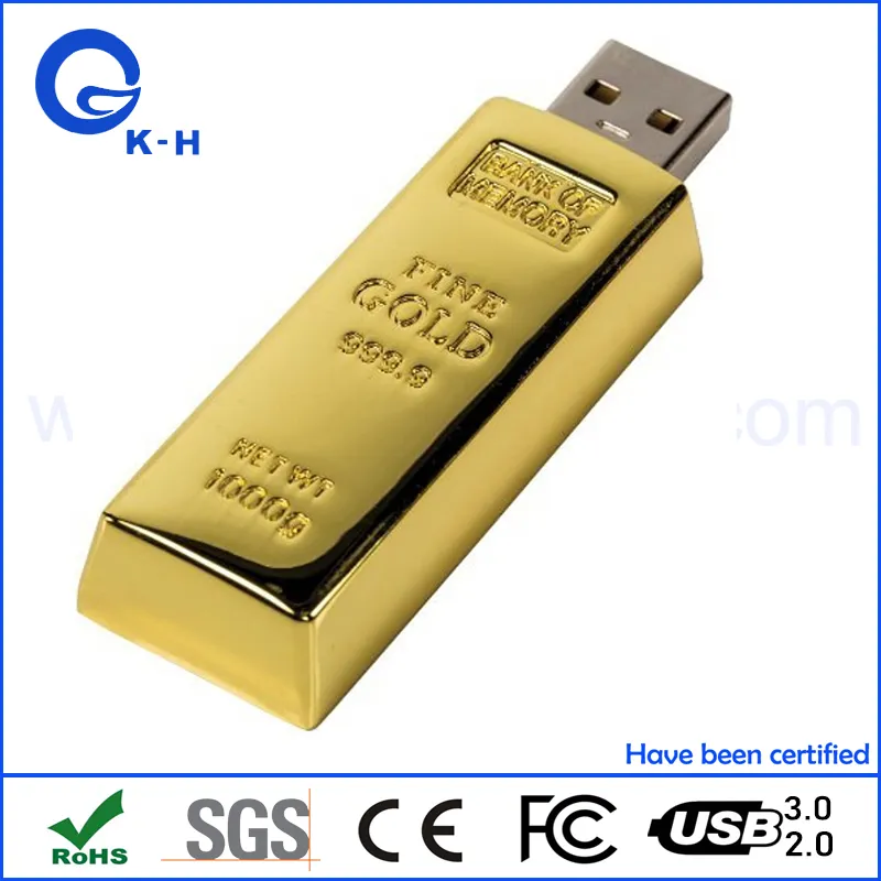 Metal Gold Bar 16GB 32GB Flash Memory USB 2.0 3.0