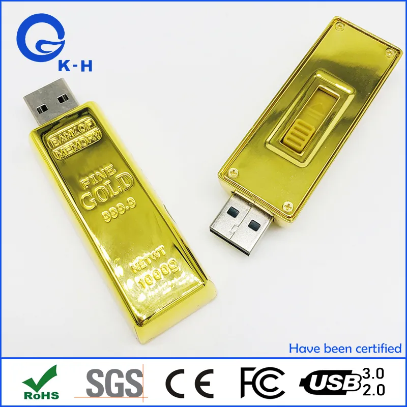 Metal Gold Bar 16GB 32GB Flash Memory USB 2.0 3.0