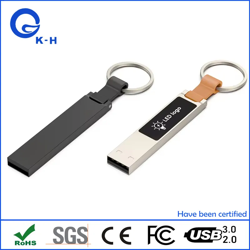 Mini Metal LED Logo Glowing USB Flash Memory Stick with Keyring