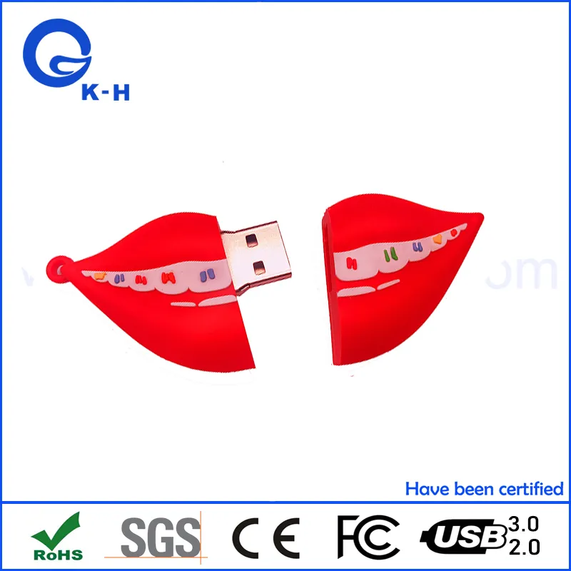 Mouth Shape PVC Custom Flash Memory USB 2.0 3.0