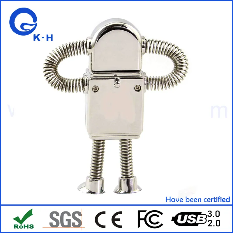 Novelty Cute Metal Robot Shape USB Flash Memory Drive for Data Storage