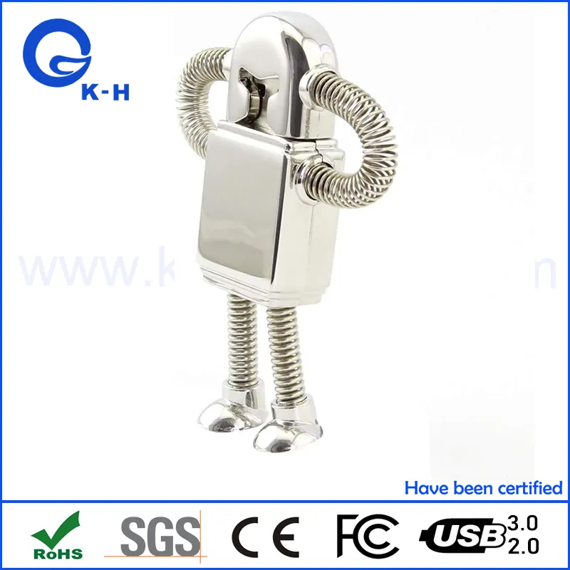 Novelty Cute Metal Robot Shape USB Flash Memory Drive for Data Storage