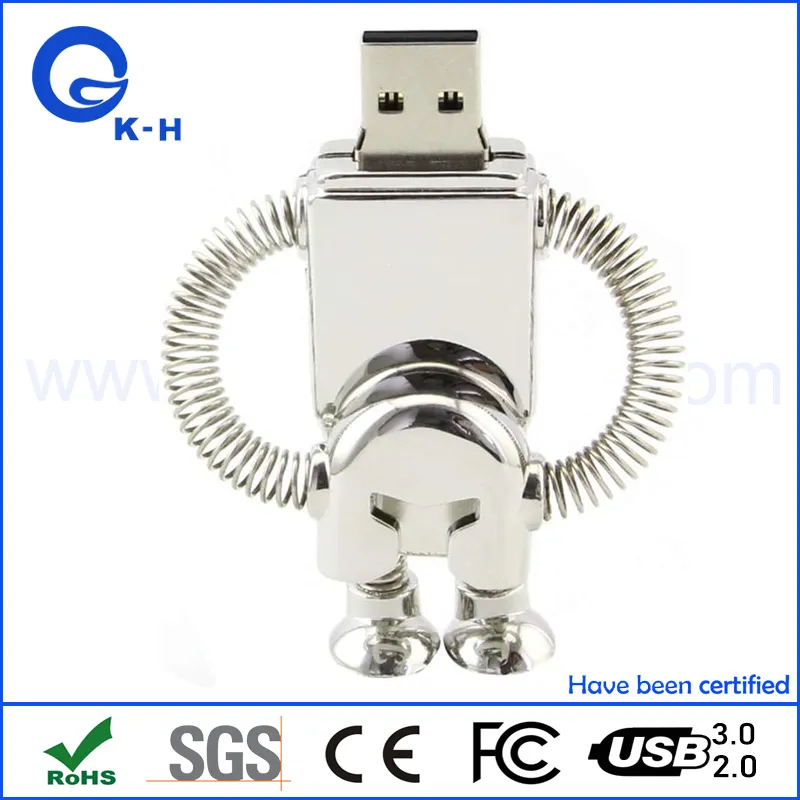 Novelty Cute Metal Robot Shape USB Flash Memory Drive for Data Storage