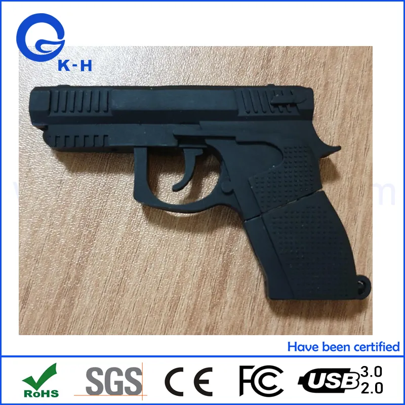 PVC Pistol Gun Shape USB 2.0 3.0 Flash Memory Drive for Gift