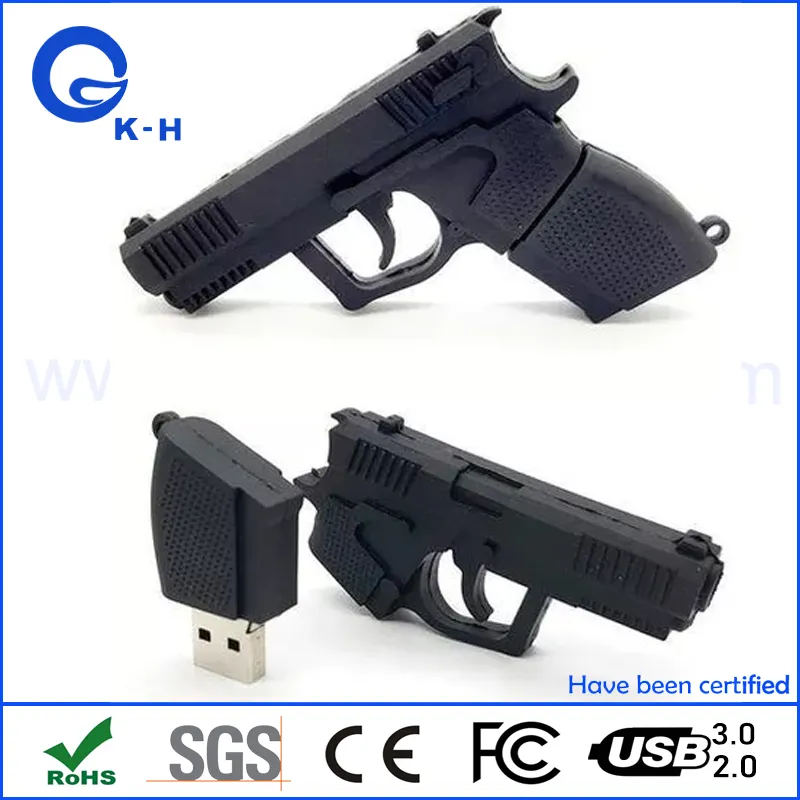 PVC Pistol Gun Shape USB 2.0 3.0 Flash Memory Drive for Gift