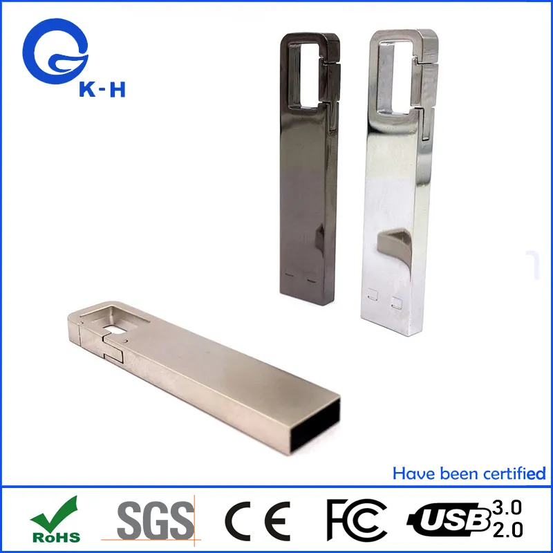 Promo Gift Custom Metal Hook Flash Memory USB 16GB 32GB 64GB