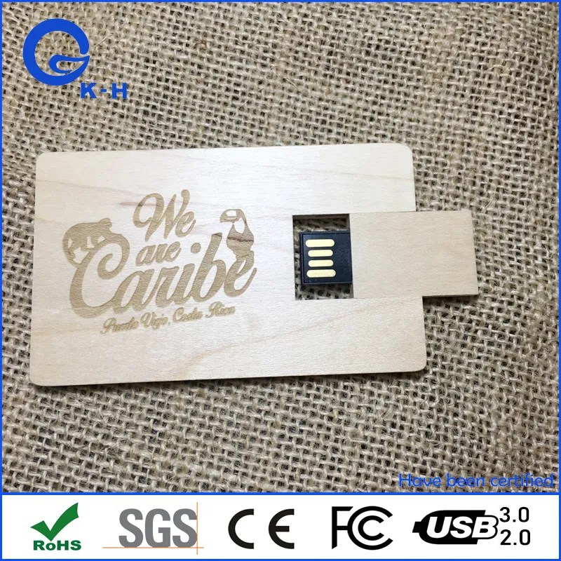 Promotional Gift Business USB Wooden Bamboo Card Flash Memory Drive