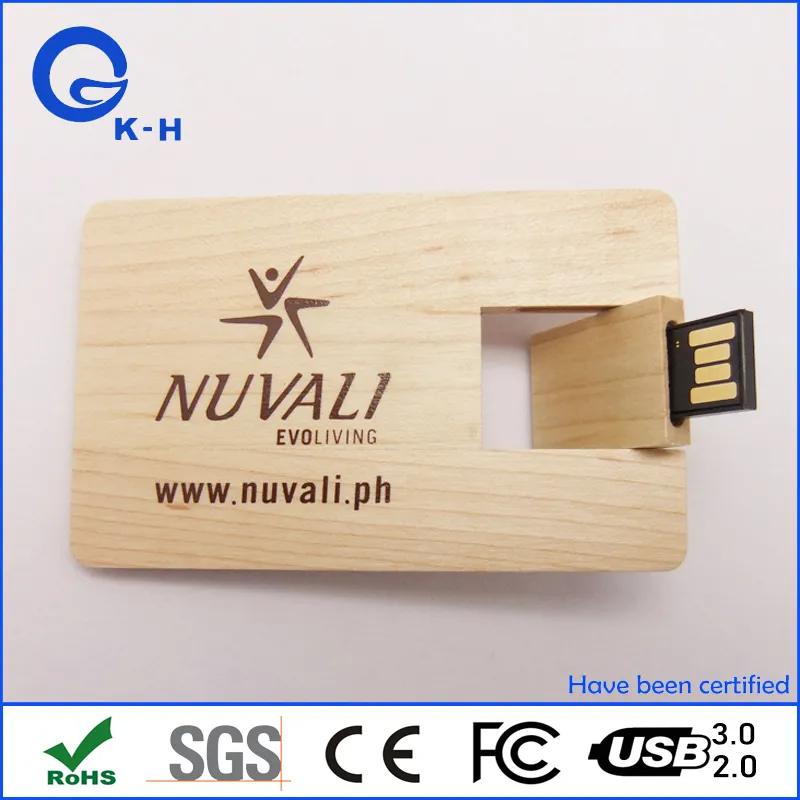 Promotional Gift Business USB Wooden Bamboo Card Flash Memory Drive