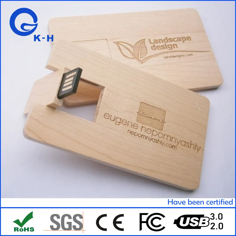 Promotional Gift Business USB Wooden Bamboo Card Flash Memory Drive