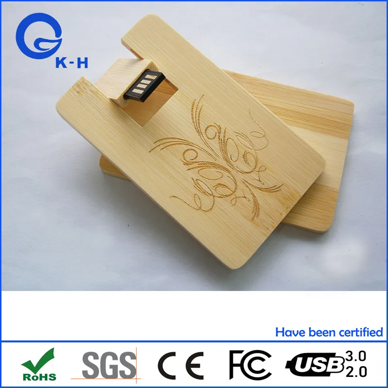 Promotional Gift Business USB Wooden Bamboo Card Flash Memory Drive