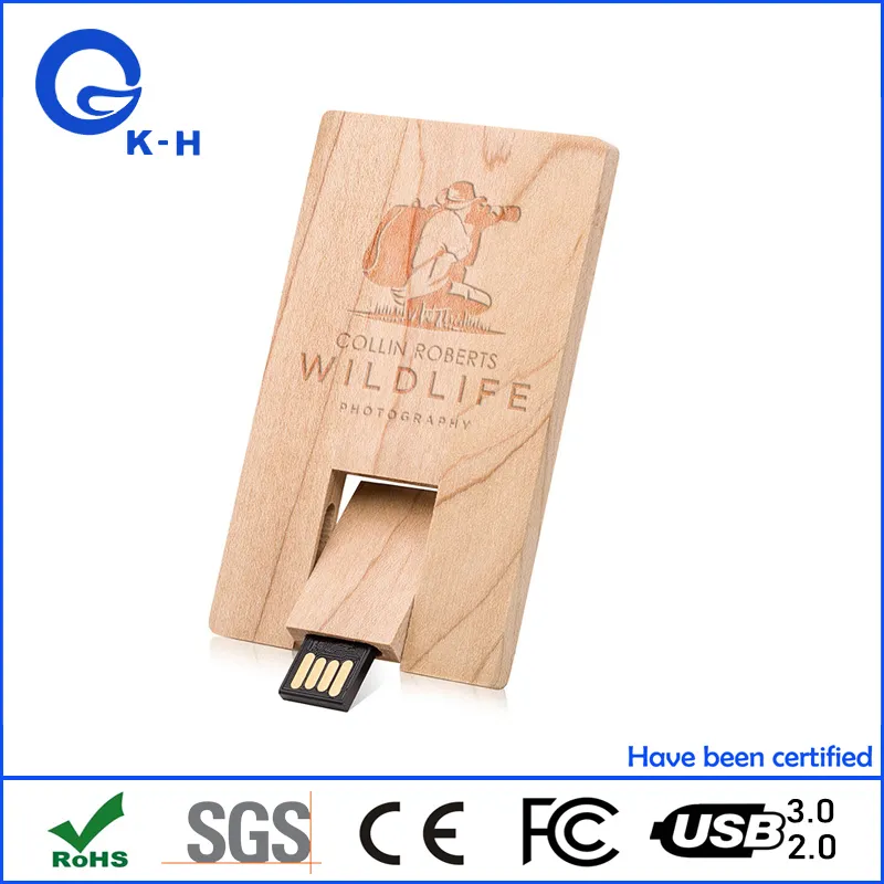 Promotional Gift Business USB Wooden Bamboo Card Flash Memory Drive