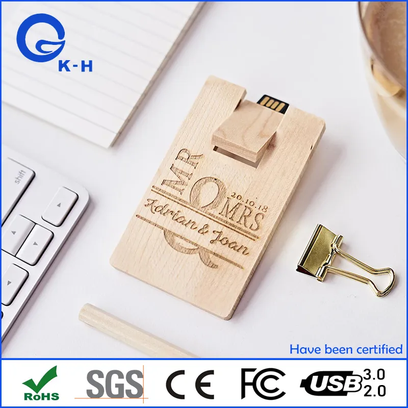 Promotional Gift Business USB Wooden Bamboo Card Flash Memory Drive