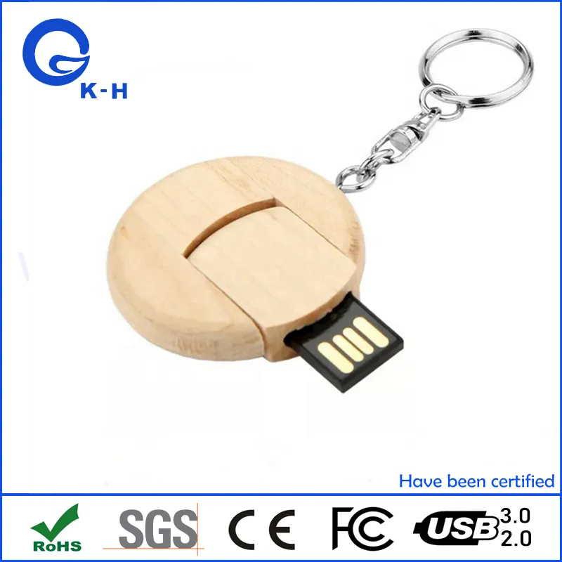 Round Wooden Flash Memory USB 2.0 16GB 32GB 64GB 128GB 256GB