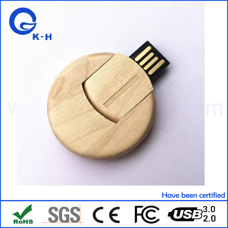 Round Wooden Flash Memory USB 2.0 16GB 32GB 64GB 128GB 256GB