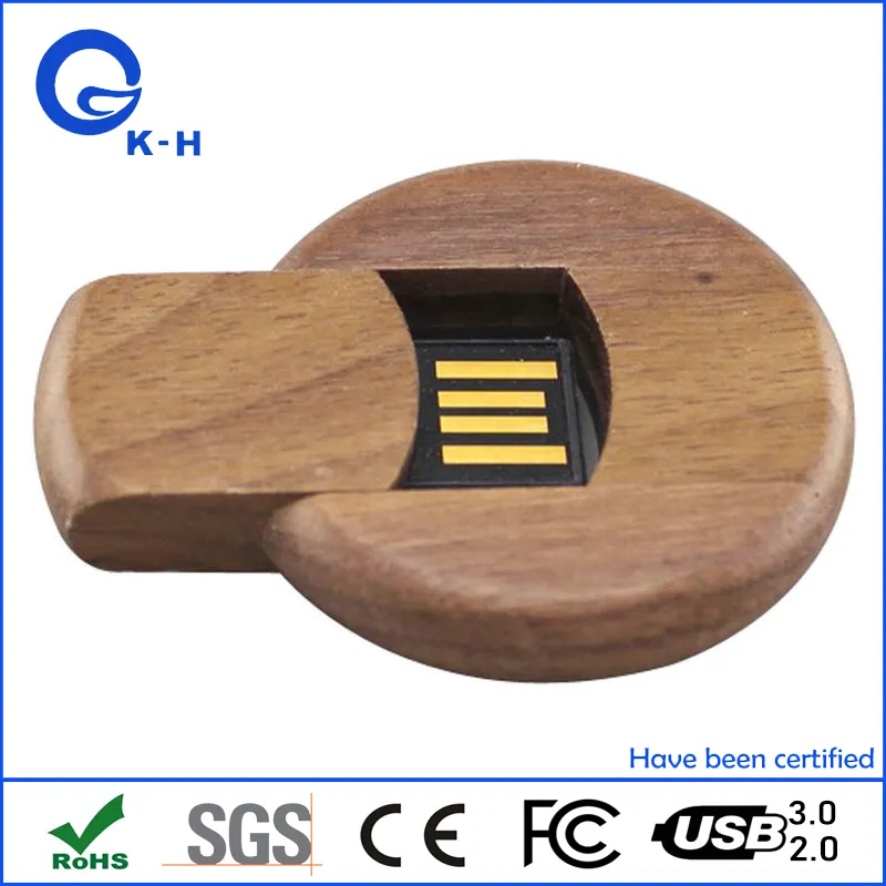 Round Wooden Flash Memory USB 2.0 16GB 32GB 64GB 128GB 256GB