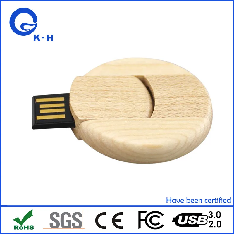 Round Wooden Flash Memory USB 2.0 16GB 32GB 64GB 128GB 256GB