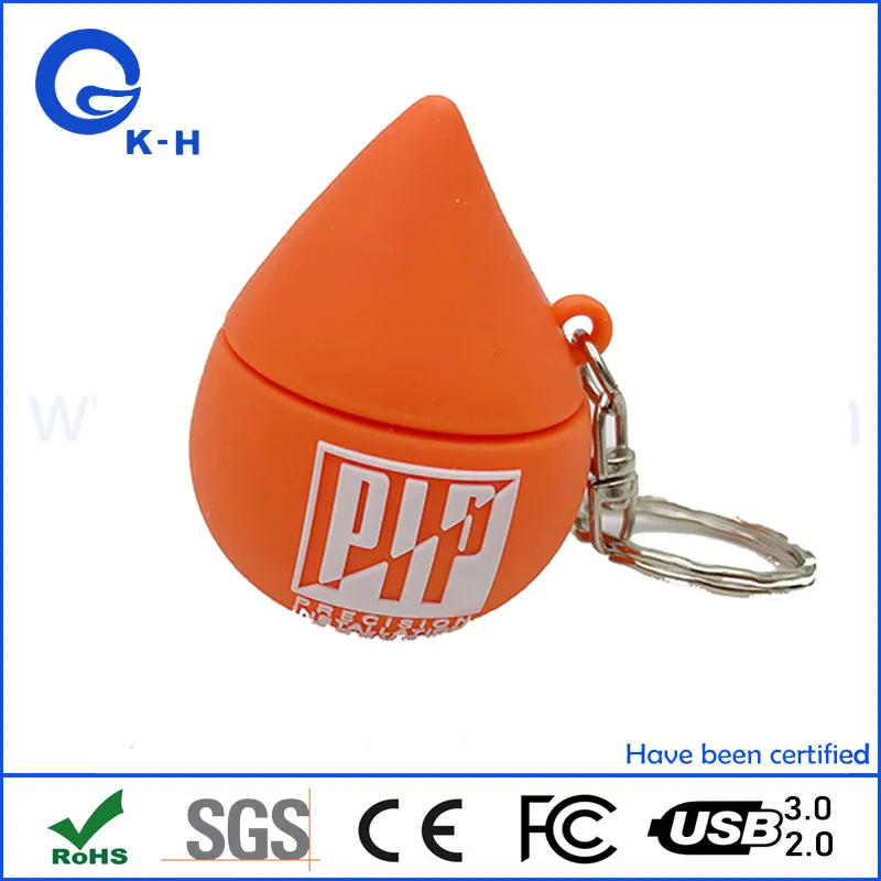 Rubber Water Drop Shape PVC USB Flash Driver 16GB 32GB