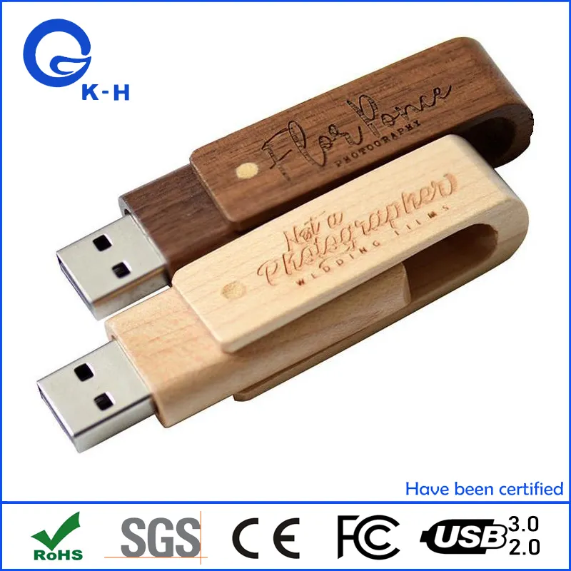 Wooden Bamboo Roating USB Flash Memory Stick 16GB Pendrive 32GB 64GB