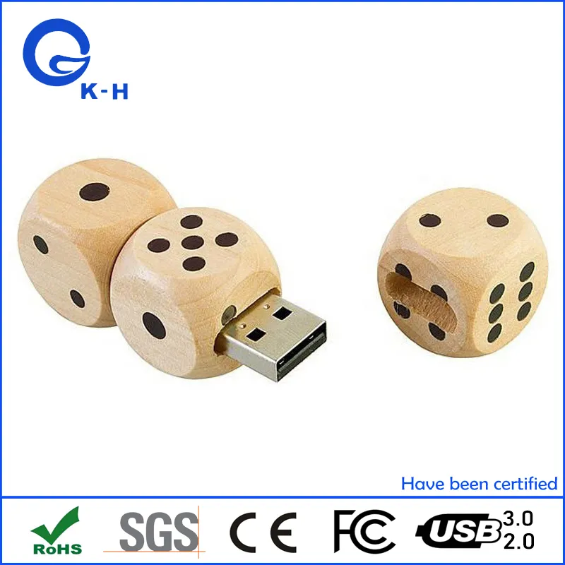 Wooden Dice Shape USB Memory Flash 16GB 32GB Gift with Low Price