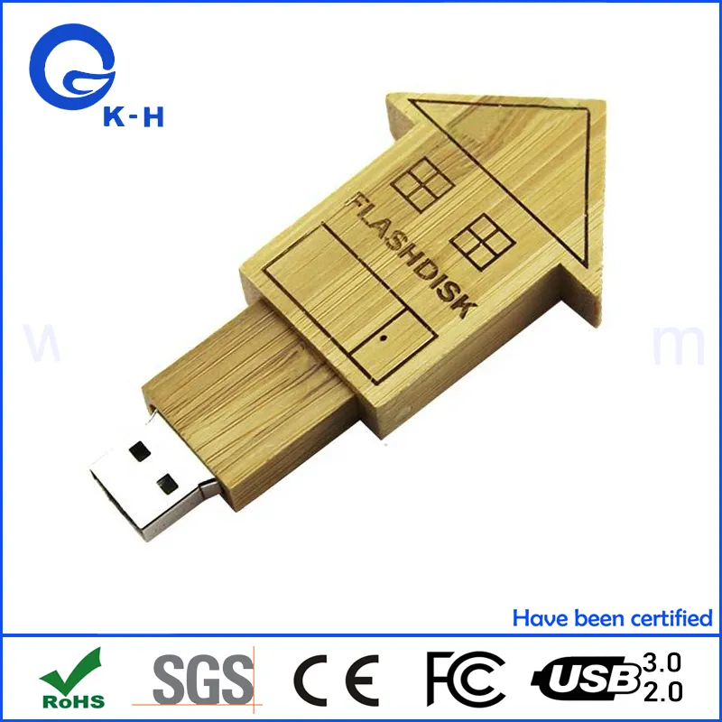 Wooden House USB Keys Flash 16GB 32GB 64GB Storage Engraving 128GB