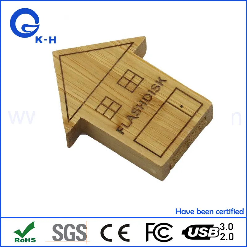 Wooden House USB Keys Flash 16GB 32GB 64GB Storage Engraving 128GB