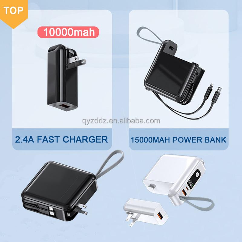 10000mAh 3 in 1 Durable Power Bank With 2 Charge Cable Mobile Power Bank AC Power Bank