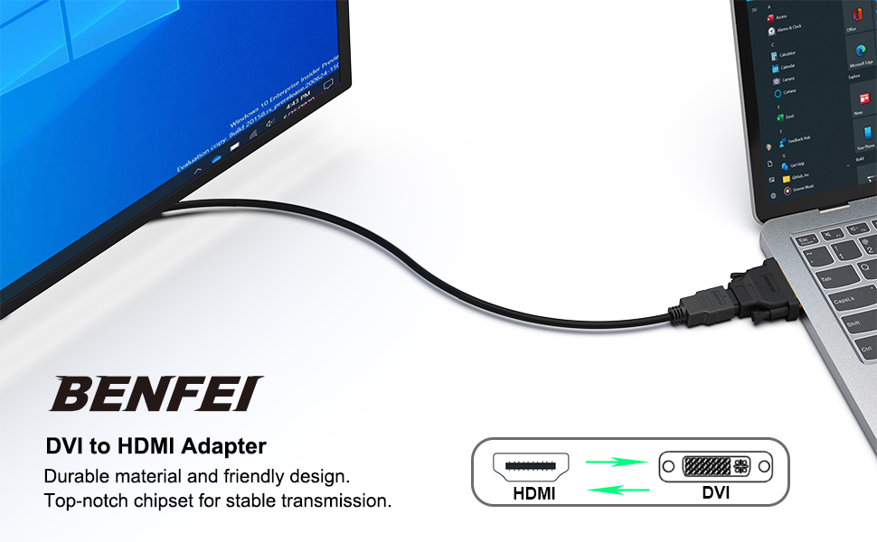 BENFEI DVI to HD MI, Bidirectional DVI (DVI-D) to HD MI Male to Female Adapter with Gold-Plated Cord 2 Pack China Factory Supply