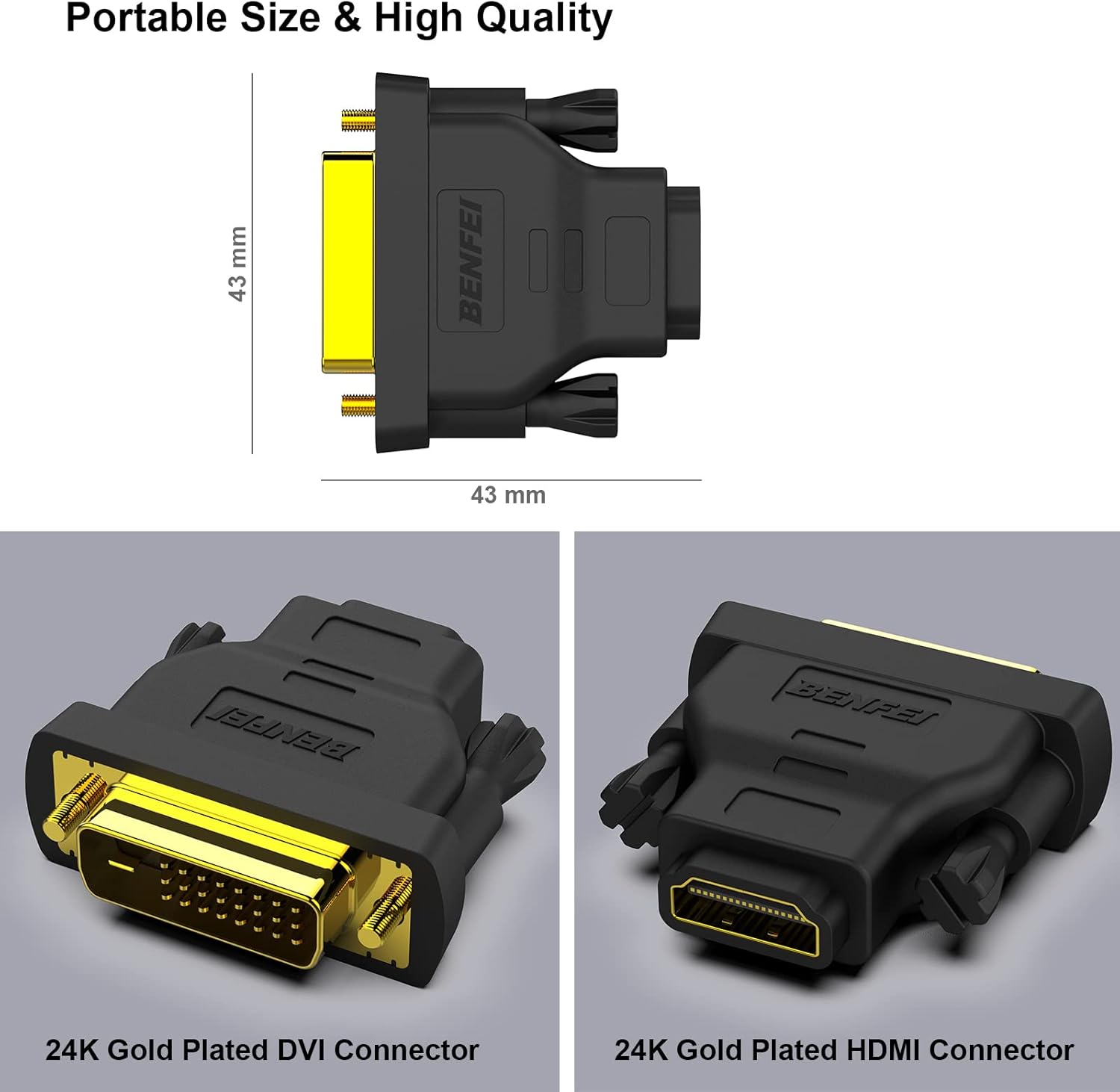 BENFEI  DVI to HDMI 4 Pack Bidirectional DVI (DVI-D) to HDMI Male to Female Adapter with Gold-Plated Cord China Manufacturing Distributor