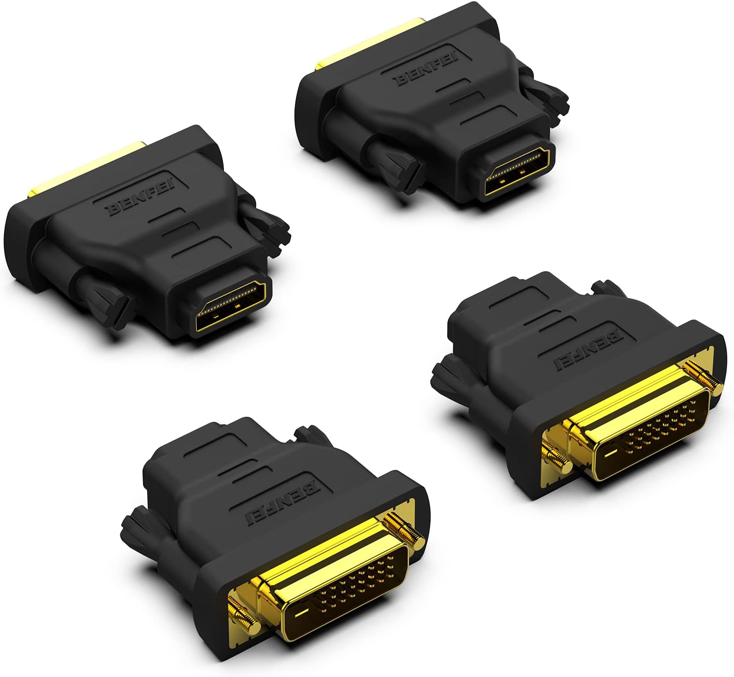 BENFEI  DVI to HDMI 4 Pack Bidirectional DVI (DVI-D) to HDMI Male to Female Adapter with Gold-Plated Cord China Manufacturing Distributor