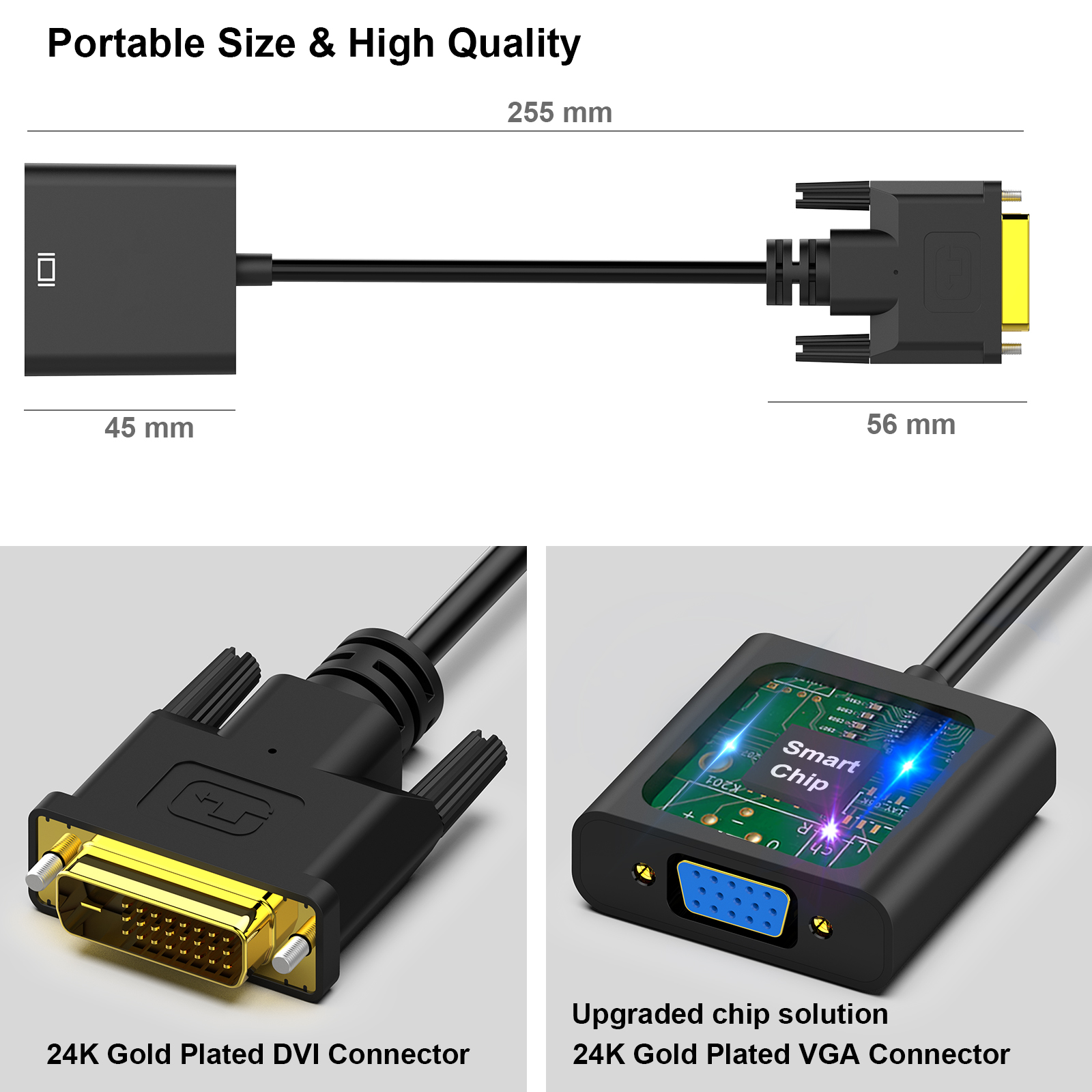Customize Active DVI-D to VGA Adapter, DVI-D 24+1 to VGA Male to Female Adapter Mass Production B2B
