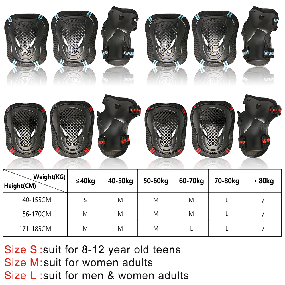 6Pcs/Set Teens & Adult Knee Pads Elbow Pads Wrist Guards Protective Gear Set for Roller Skating Skateboarding Cycling Sports Direct Factory Wholesale