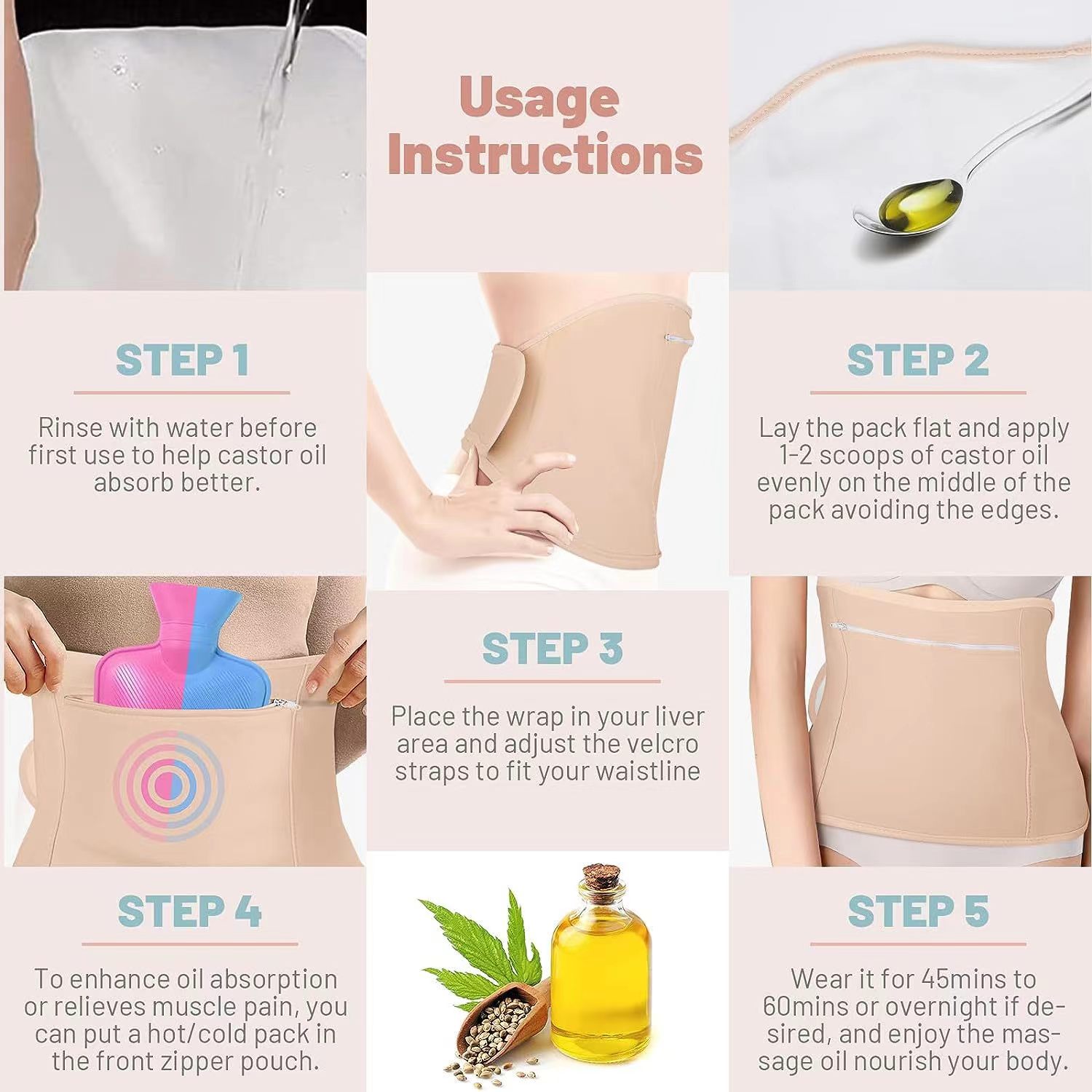 Adjustable Neck and Waist Wrap Compress Pad  Castor Oil Pack for Liver Detox Factory Pricing Export