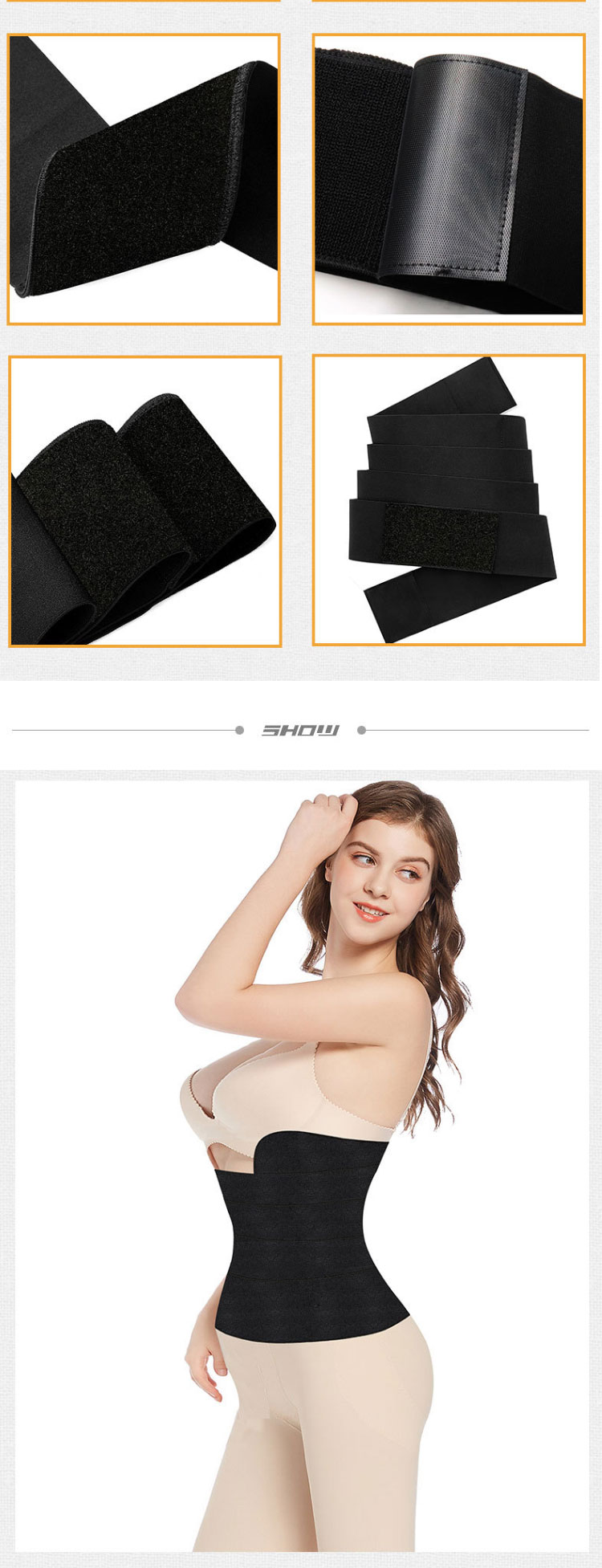 Adjustable black tummy bandage body stomach wrap snatch me up bandage tummy waist strap wrap band belt Industrial Wholesale Pricing