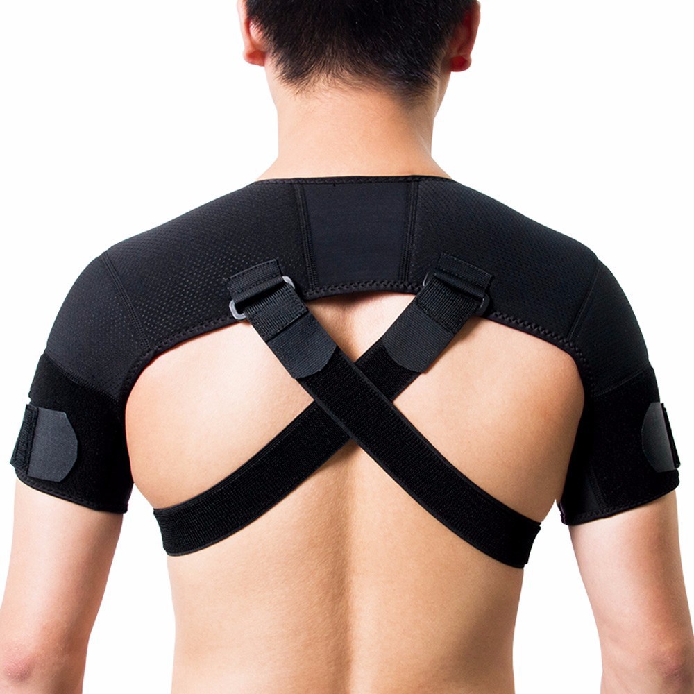Adjustable exercise shoulder support strap Back pain relief Double bandage cross strap Double shoulder support bracket China Exporter