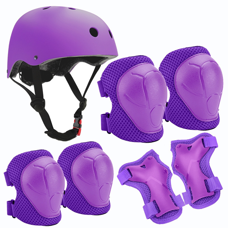 Colorful Roller skating knee protective gear for children 7-piece sports helmet protector Product Sourcing