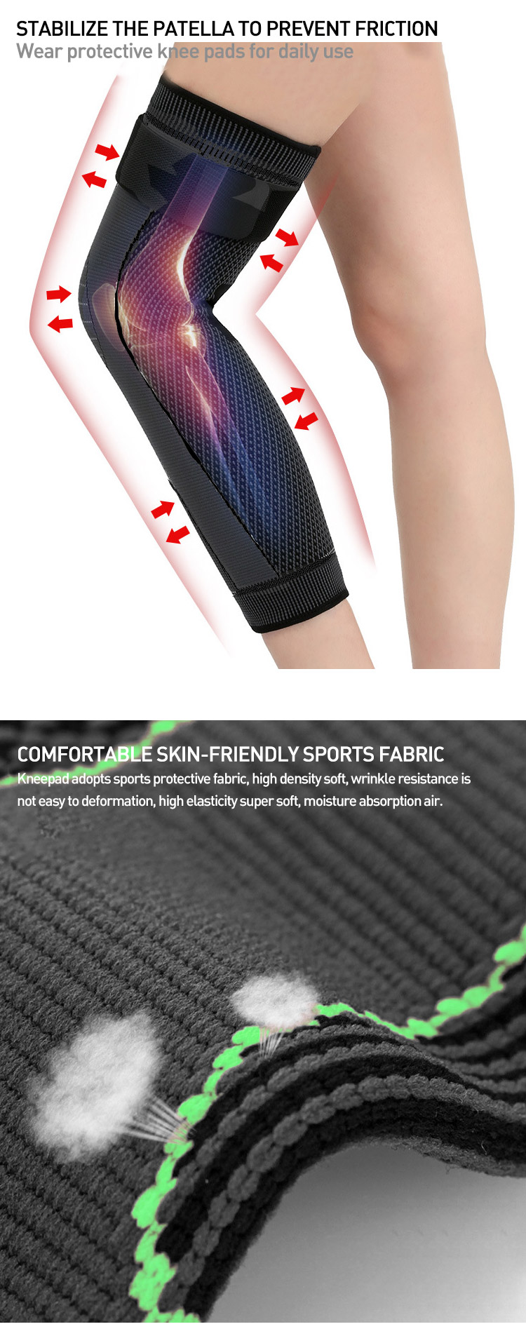 Compression Knee Pads Support Lengthen Stripe Sport Sleeve Protector Elastic Long Kneepad Brace Volleyball Running China Factory Supply