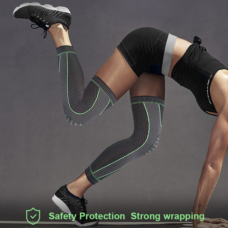 Compression Knee Pads Support Lengthen Stripe Sport Sleeve Protector Elastic Long Kneepad Brace Volleyball Running China Factory Supply
