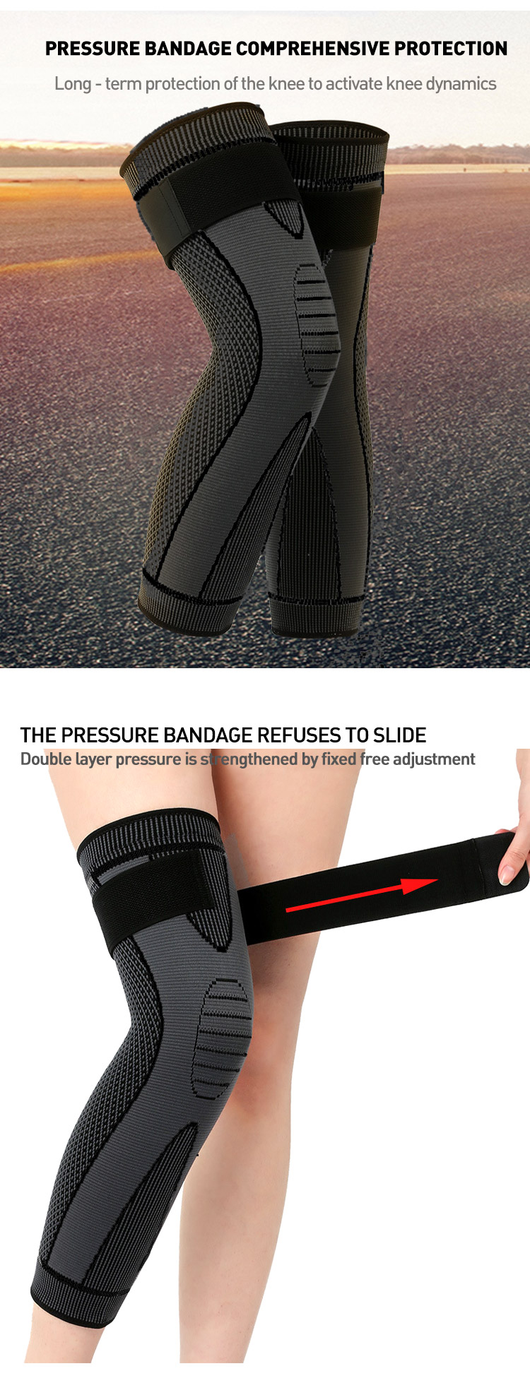 Compression Knee Pads Support Lengthen Stripe Sport Sleeve Protector Elastic Long Kneepad Brace Volleyball Running China Factory Supply