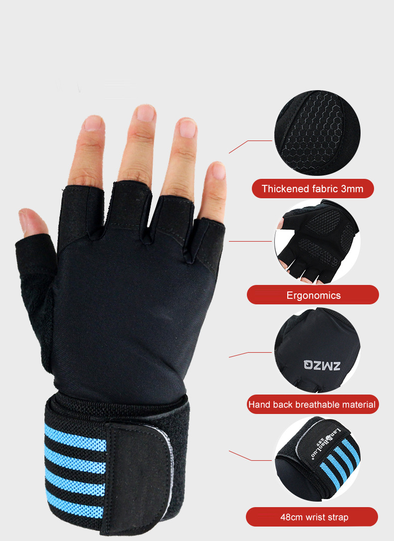 Fitness gloves Sports long wrist guard Anti-cocoon non-slip half finger training pull-up horizontal bar wrist guard Manufacturing Services Export