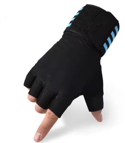 Fitness sports long wristband anti slip half finger gloves male training pull up horizontal bar wristband gloves Product Manufacturing