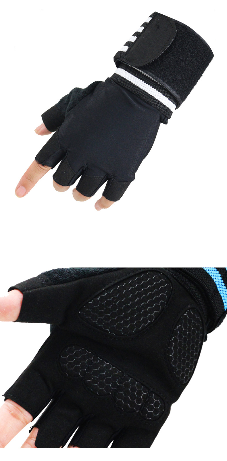 Fitness sports long wristband anti slip half finger gloves male training pull up horizontal bar wristband gloves Product Manufacturing