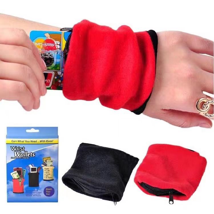 Multi-function Outdoor Gym Cycling Hiking Wrist support with pocket  Absorption Travel Sport Wrist Wallet Storage With Zipper Manufacturing Firm