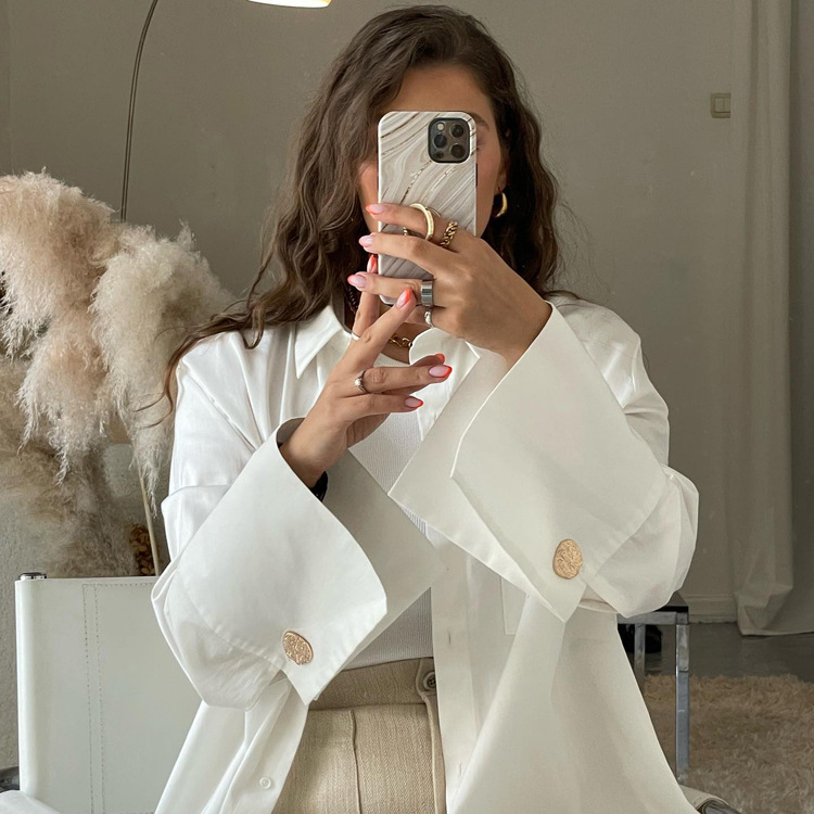 New 2023 spring long-sleeved double-pocket shirt fashion design sense niche white shirt top Export-Oriented Factory Custom Solutions