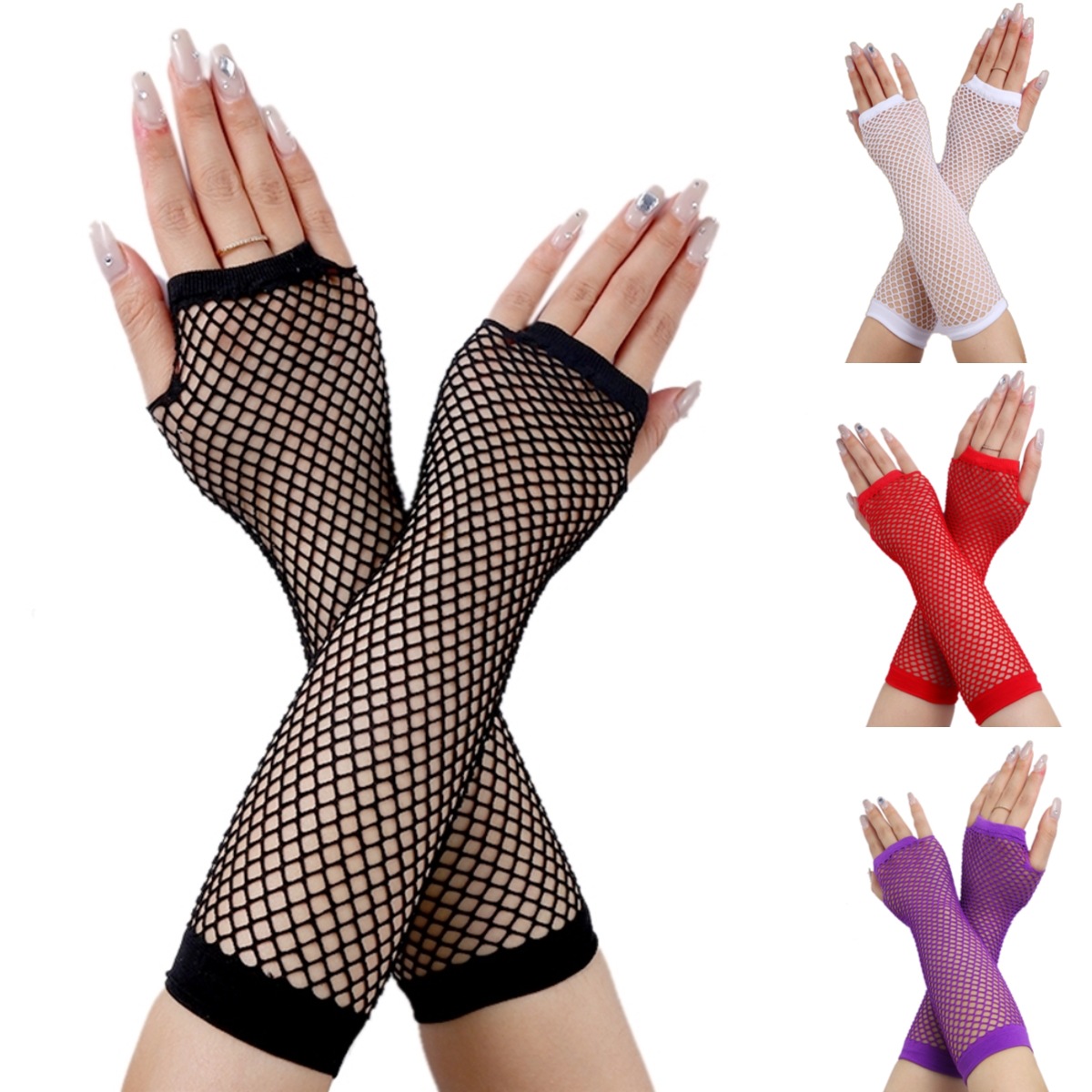 New Stylish Long Black Fishnet Gloves Womens Fingerless Gloves Girls Dance Gothic Punk Rock Costume Fancy Gloves Industrial Wholesale Custom Solutions