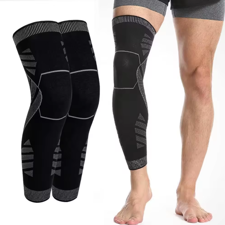 Nylon Knitted Antiskid Compression Gym Sports Leg Protector Basketball Running Long Knee Sleeves Leggings Guard Support Brace Wholesale Factory Customization