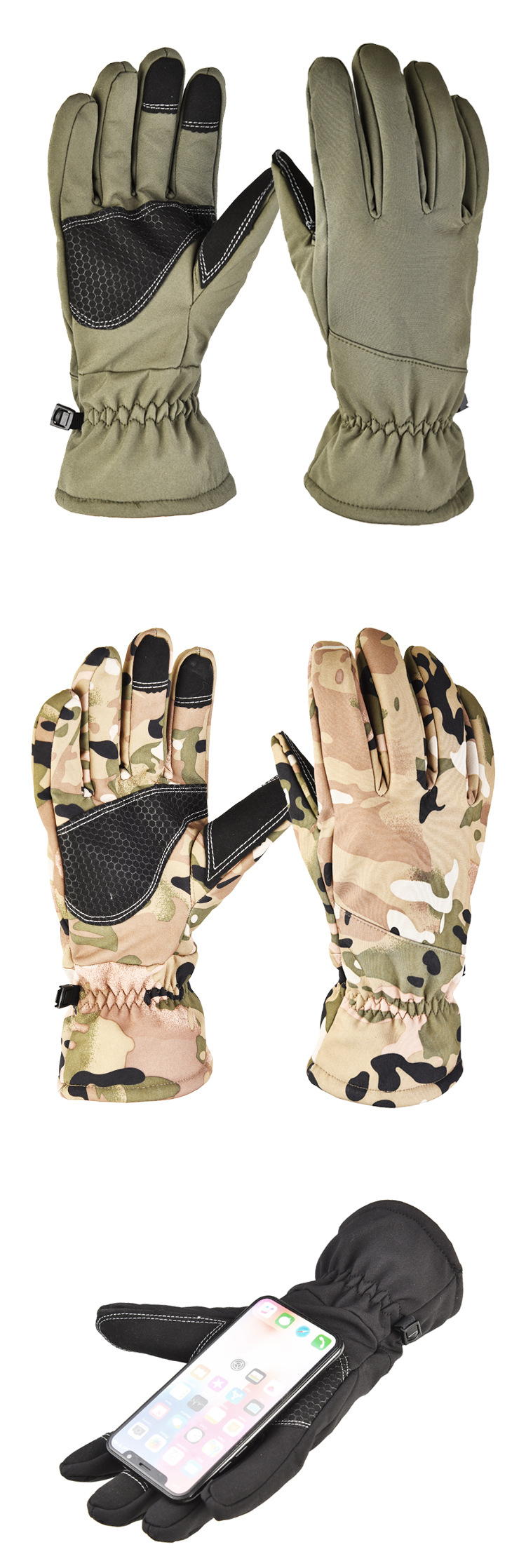 Outdoor sports warm non-slip waterproof touch screen mountaineering training plus fleece fall and winter unisex ski gloves B2B Manufacturing