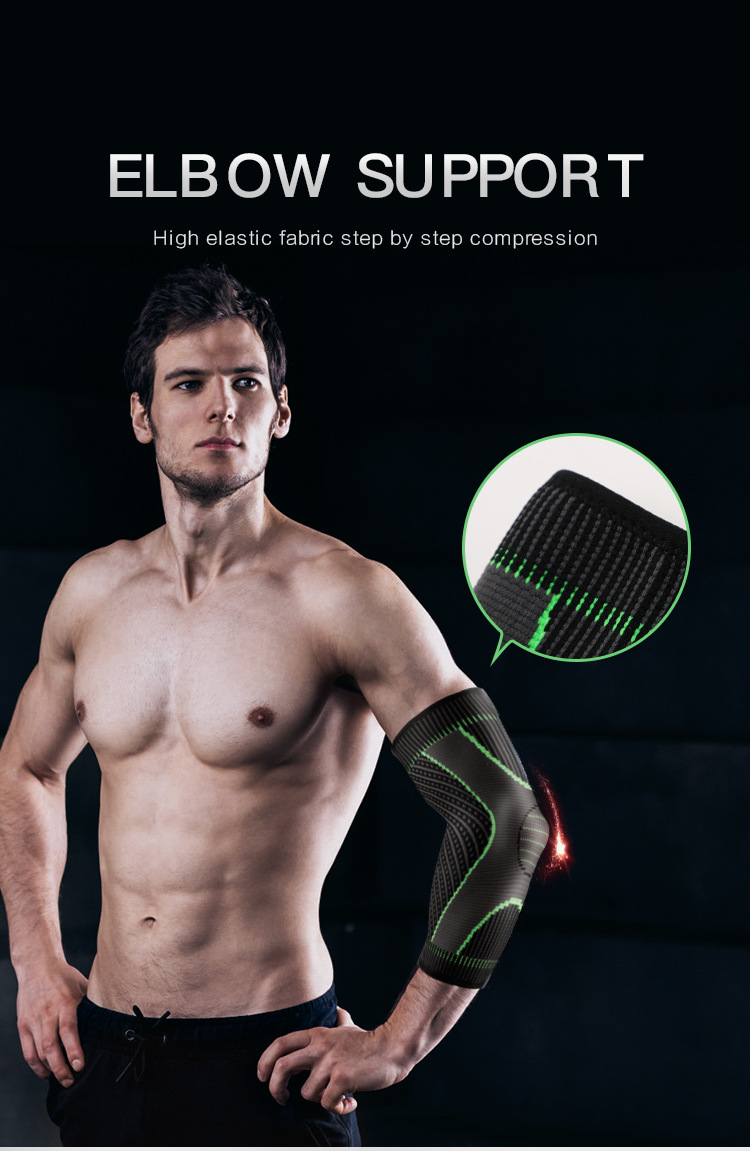 Sports knit double corrugated pressure elbow four-sided elastic fitness anti-slip breathable nylon elbow pads Large Order Wholesale Distributor